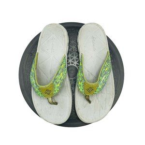 Columbia Thong Sandals Women Gray 7 Printed Green Straps Outdoor Comfy Footwear